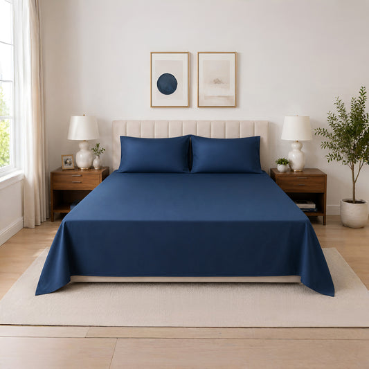 Navy Blue - Cotton Sateen Bedsheet Set