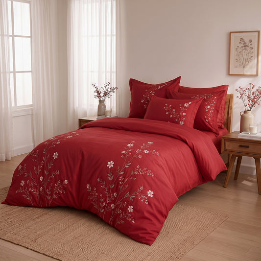 Elegance – Red Bridal Cotton Sateen Duvet Set