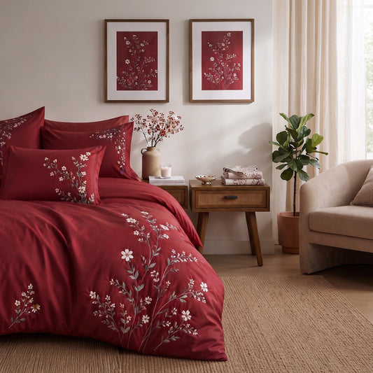 Elegance – Red Bridal Cotton Sateen Duvet Set