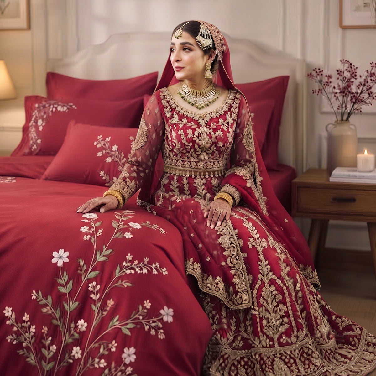 Elegance – Red Bridal Cotton Sateen Duvet Set